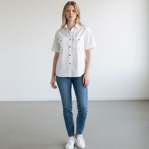 Ralph Lauren Crisp White Cotton Short Sleeve Shirt Special Design~ size 10  EUC